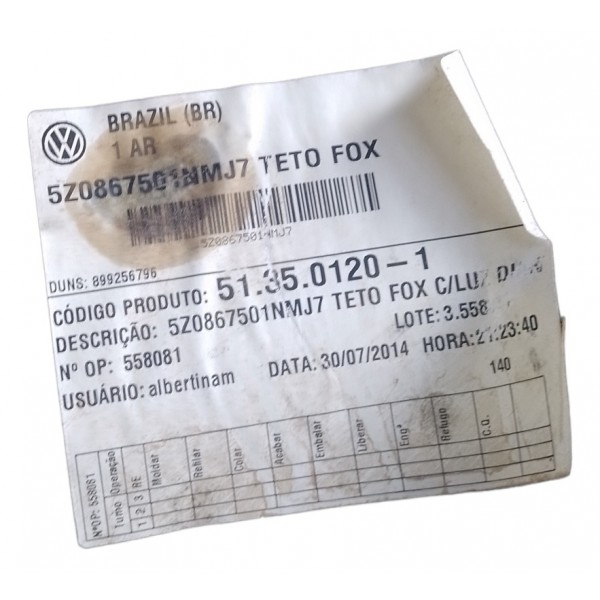 Forro Teto Volkswagen Fox 2015 2016 2017 2018 2019 2020 2021