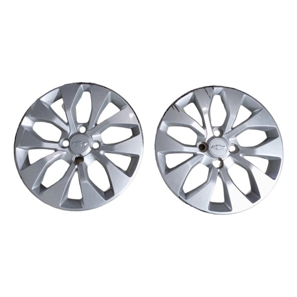 Par Calota Roda Aro 15 4x100 Original Chevrolet Onix 2018 19 Prata