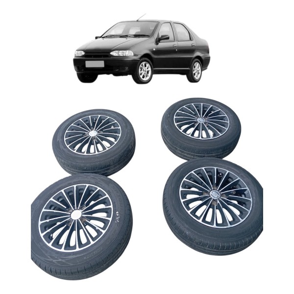 Jogo Roda Pneu 175/65r14 Dunlop Fiat Siena 2009 Detalhe